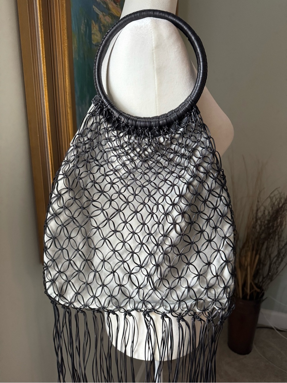 Mark Cross Leather Macramé Faye Market Open Tote Bag Like New